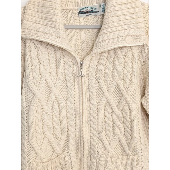 Aran Craft Ivory Merino Wool Zip Cardigan Sweater Cable Knit Fisherman Sz XL - Picture 3 of 11